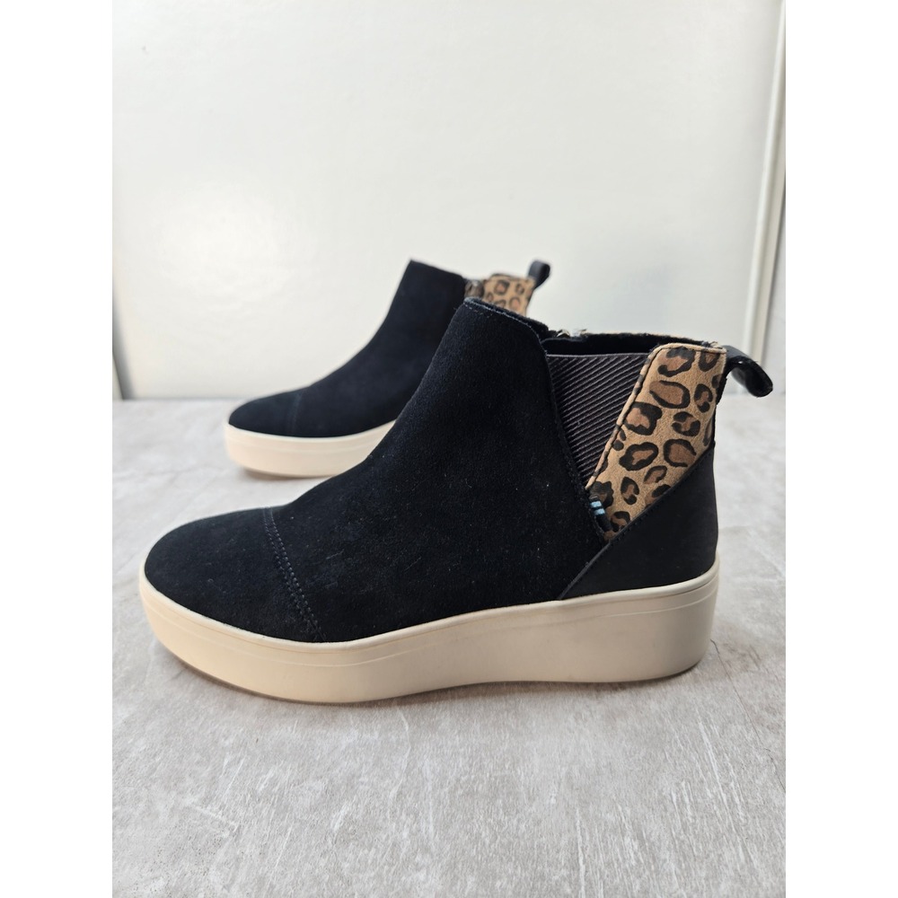 TOMS Platform Sneaker Bootie 7.5 Black Suede Leopard High Top Casual Sporty Shoe
